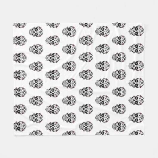 Schwarzer und weißer Zuckerschädel mexikanischer F Fleecedecke (Vorderseite (Horizontal))