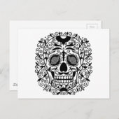 Schwarzer und weißer Zuckerschädel mit Rose Postkarte (Vorne/Hinten)