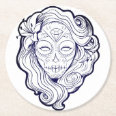 Schwarzer und weißer Zuckerschädel Runder Pappuntersetzer (Vorderseite)