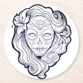 Schwarzer und weißer Zuckerschädel Runder Pappuntersetzer