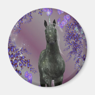 Schwarzer Unicorn-Blumen-Fantasie-Magnet Magnet