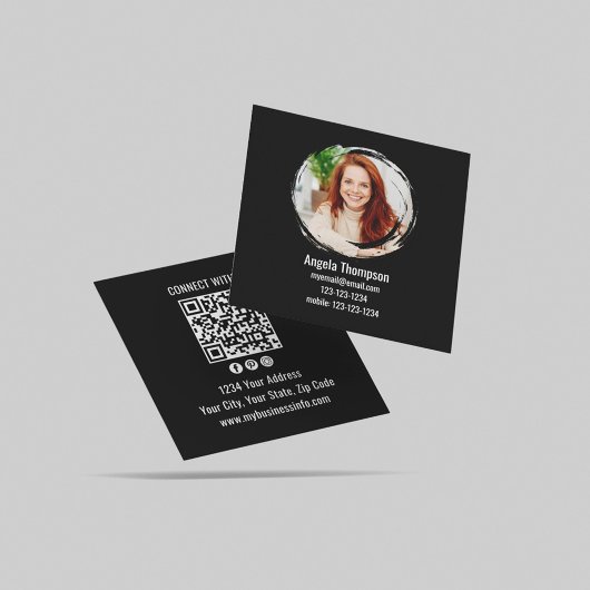 Schwarzer Verbinde-mit-mir-Foto-QR-Code  Quadratische Visitenkarte