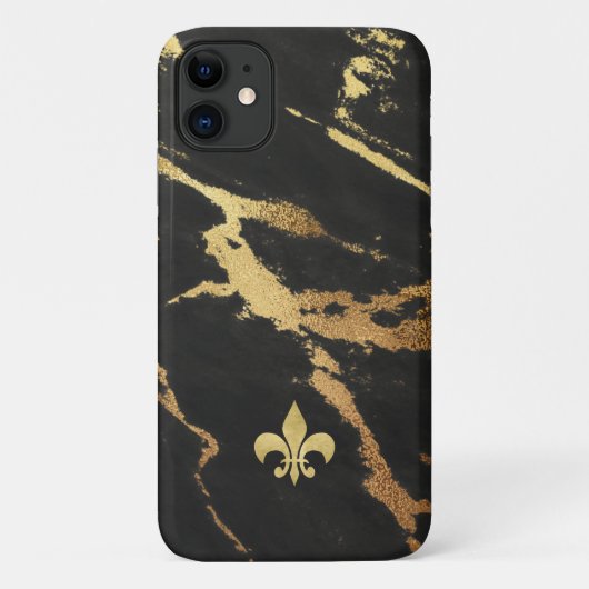 Schwarzer vergoldeter Marmor mit Fleur de lis Case-Mate iPhone Hülle (Rückseite)