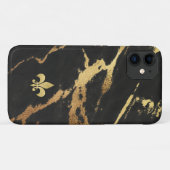 Schwarzer vergoldeter Marmor mit Fleur de lis Case-Mate iPhone Hülle (Rückseite (Horizontal))