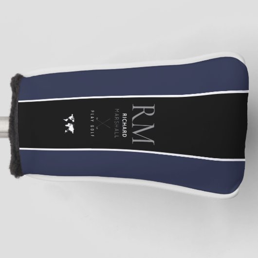 Schwarzer vertikaler Streifen mit Monogramm auf du Golf Headcover (Vorderseite)