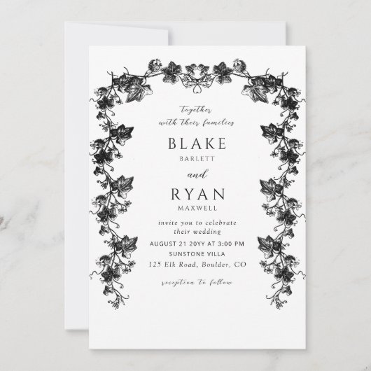 Schwarzer verzauberter Garten Elegante Hochzeit Einladung (Vorderseite)