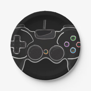 Schwarzer Videospiel-Controller Gamer-Geburtstagsf Pappteller