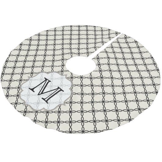 Schwarzer Vierpass-Quart-Monogramm-Anfangsbuchstab Polyester Weihnachtsbaumdecke (Schrägansicht)