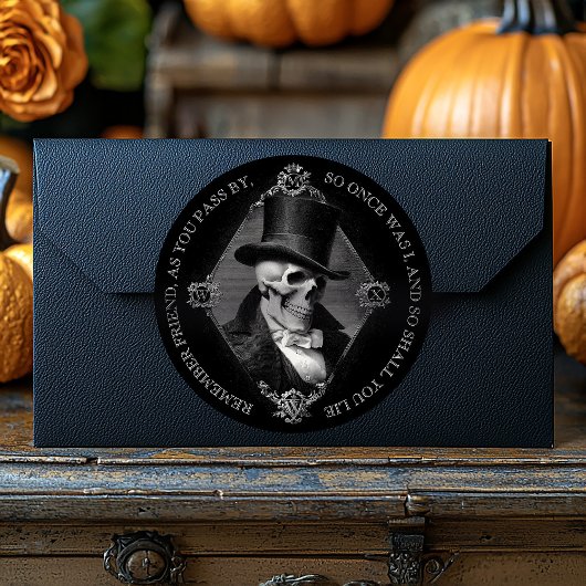 Schwarzer Viktorianischer Gothischer Schädel Etchi Runder Aufkleber