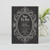 Schwarzer Vintage Barock viktorianisch Save The Date (Stehend Vorderseite)