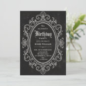 Schwarzer Vintage Barock viktorianischer Geburtsta Einladung (Stehend Vorderseite)