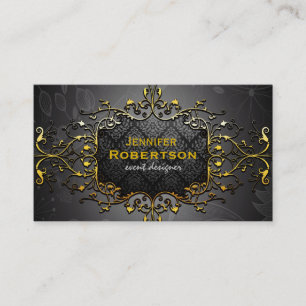 Schwarzer & Vintage-Gold-Blumen-Spitzenrahmen Visitenkarte