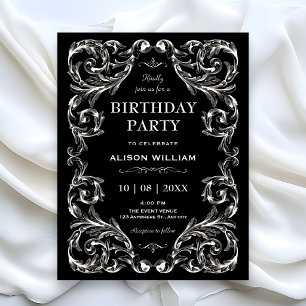 Schwarzer Vintage-Goth Geburtstag Einladung