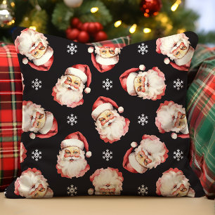 Schwarzer Vintage Retro Weihnachtsmann Weihnachten Kissen