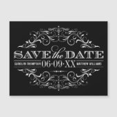 Schwarzer Vintage-Scrollwork-Save-Date-Magnet Magnetkarte (Vorderseite)