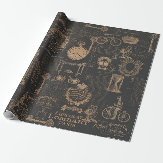 Schwarzer Vintage-Stil Geschenkpapier (Ungerollt)