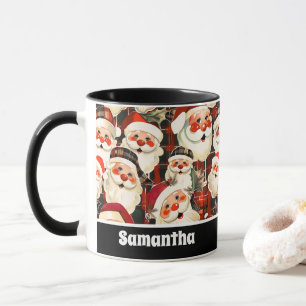 Schwarzer Vintage-Weihnachtsmann-Tartan-Karo-Weihn Tasse