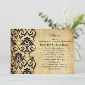 Schwarzer Vintager Blumenwirbel Einladung zur Hoch (Stehend Vorderseite)