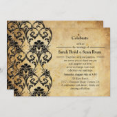 Schwarzer Vintager Blumenwirbel Einladung zur Hoch (Vorne/Hinten)