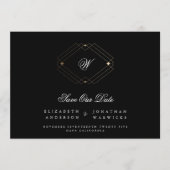 Schwarzer Vintager Deko, monogramm, geometrisch Save The Date (Vorderseite)