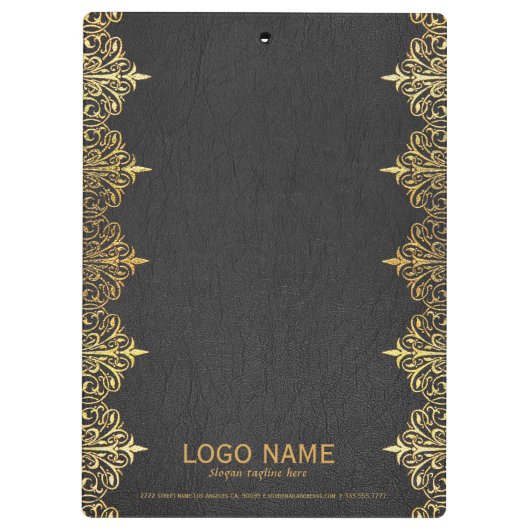 Schwarzer Vintager Leder-Goldrahmen Klemmbrett (Rückseite)