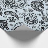 Schwarzer Vintager Paisley Blauer Hintergrund Geschenkpapier (Ecke)