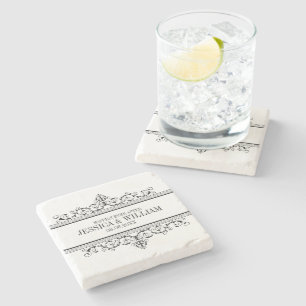 Schwarzer Vintager Rahmen glücklich immer nach Steinuntersetzer