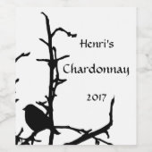 Schwarzer Vogel auf der Baumrinde Weißweinetikette Weinetikett (Einzelnes Label)