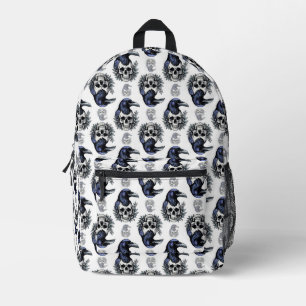 Schwarzer Vogel auf einem Skull-Goth-Muster Bedruckter Rucksack