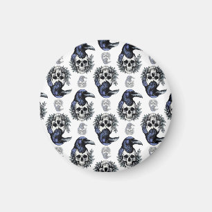 Schwarzer Vogel auf einem Skull-Goth-Muster Magnet