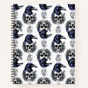 Schwarzer Vogel auf einem Skull-Goth-Muster Notizblock