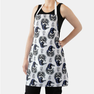 Schwarzer Vogel auf einem Skull-Goth-Muster Schürze