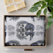 Schwarzer Vogel auf einem Skull-Goth-Muster Seidenpapier (Geschenk)