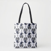 Schwarzer Vogel auf einem Skull-Goth-Muster Tasche (Vorderseite)