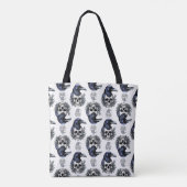 Schwarzer Vogel auf einem Skull-Goth-Muster Tasche (Rückseite)