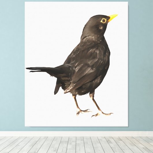 Schwarzer Vogel auf weißer Acrylmalerei Abgeschied Leinwanddruck (Insitu (Holzboden))