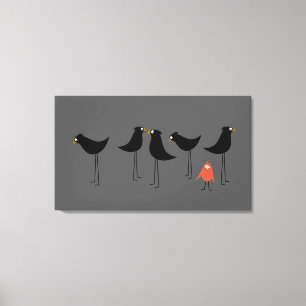 Schwarzer Vogel-Besucher, grauer Hintergrund Leinwanddruck