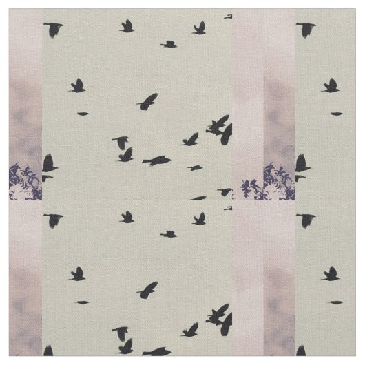 Schwarzer Vogel-gemustertes Gewebe Stoff (Nahaufnahme)