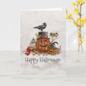 Schwarzer Vogel Halloweens und Kürbis-Gruß-Karte Karte (Gelbe Blume)