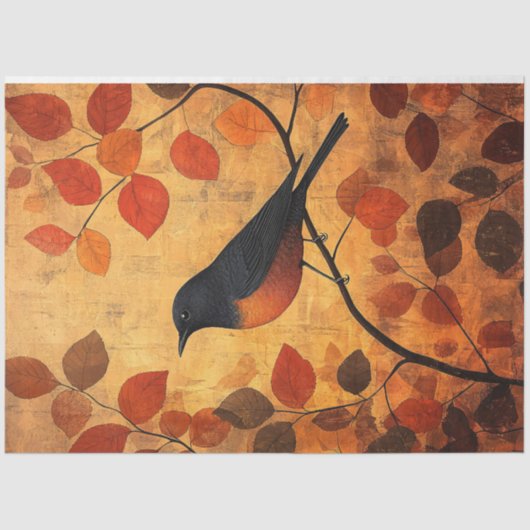 Schwarzer Vogel Herbstleaves Artwork-Dekoupage Seidenpapier (Vorderseite)