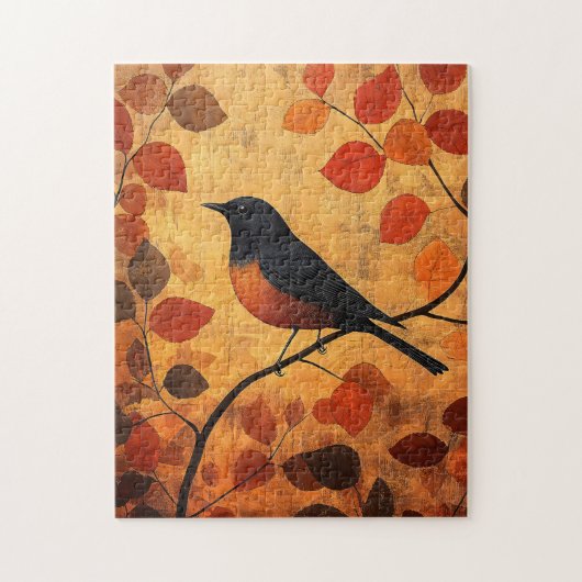 Schwarzer Vogel Herbstleaves Puzzle (Vertikal)