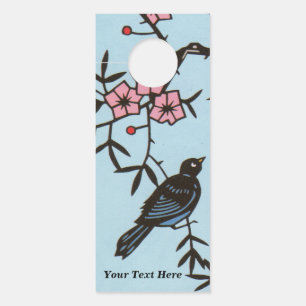 Schwarzer Vogel in Kirschbaum Pink Blossom Blume Türanhänger