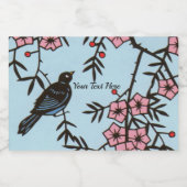 Schwarzer Vogel in Kirschbaum Rosa Blossom Blume Lebensmitteletikett (Einzelnes Label)