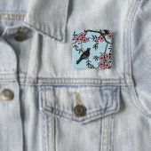 Schwarzer Vogel Kirschblütenbaum Button (Beispiel)