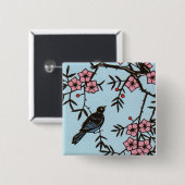 Schwarzer Vogel Kirschblütenbaum Button (Vorne & Hinten)
