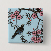 Schwarzer Vogel Kirschblütenbaum Button (Vorderseite)