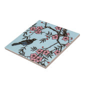Schwarzer Vogel Kirschblütenbaum Fliese (Seite)