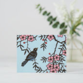 Schwarzer Vogel Kirschblütenbaum Postkarte (Stehend Vorderseite)