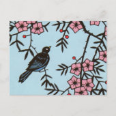 Schwarzer Vogel Kirschblütenbaum Postkarte (Vorderseite)