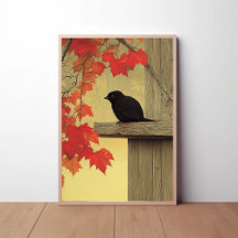 Schwarzer Vogel Melampitta und Herbstleaves
